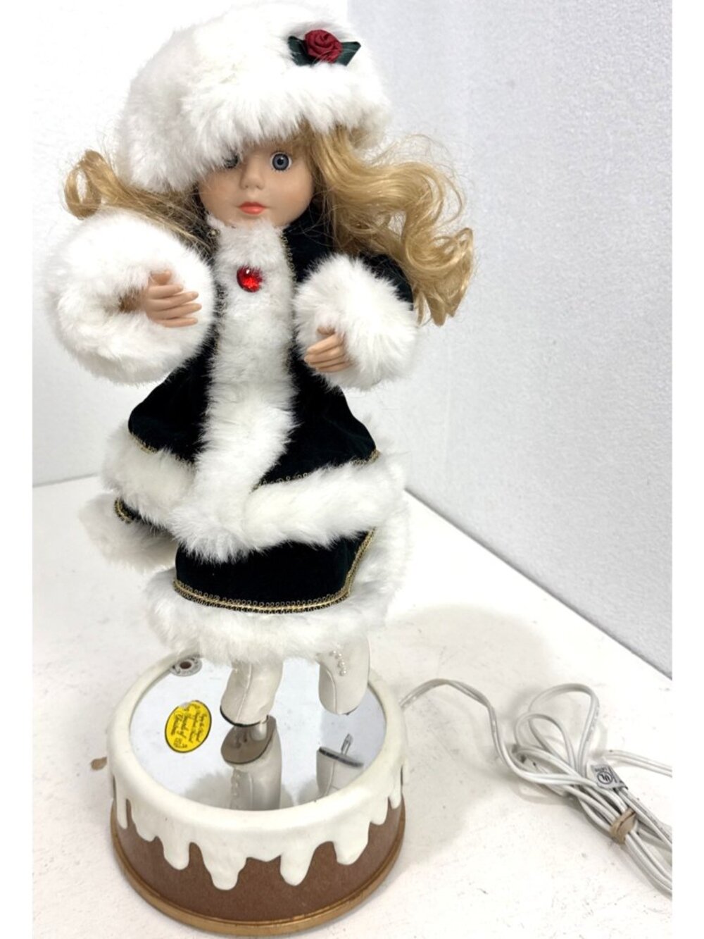 Sounds of Christmas Music Ice Skating Doll on Platform Plays Music 19" - Picture 2 of 6
